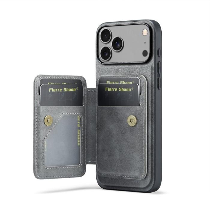 FIERRE SHANN - FIERRE SHANN 028 iPhone 17 Pro Max Fodral Äkta läder - Grå