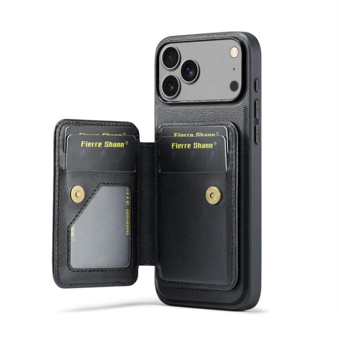 FIERRE SHANN - FIERRE SHANN 028 iPhone 17 Pro Max Fodral Äkta läder - Svart