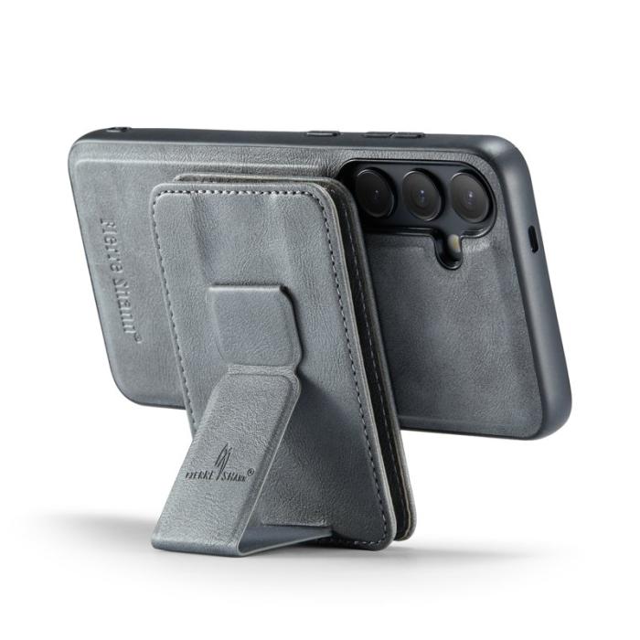 FIERRE SHANN - FIERRE SHANN 028 Samsung Galaxy S24 FE Fodral Äkta läder - Grå