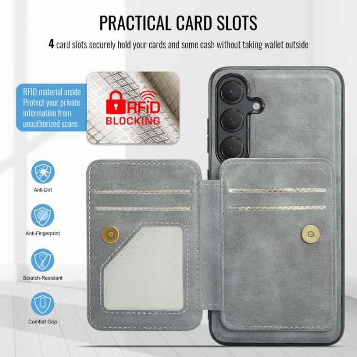 FIERRE SHANN - FIERRE SHANN 028 Samsung Galaxy S24 FE Fodral Äkta läder - Grå