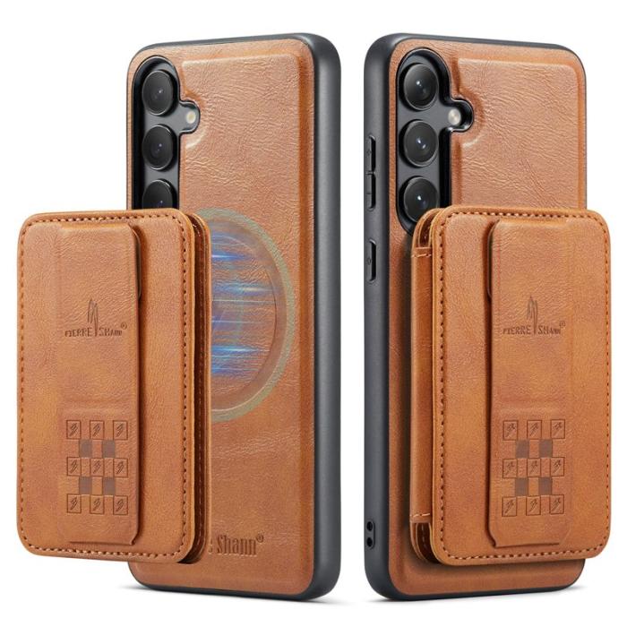 FIERRE SHANN - FIERRE SHANN 028 Samsung Galaxy S25+ Fodral Äkta läder - Brun