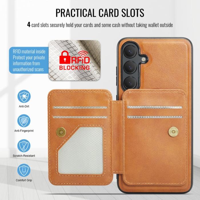 FIERRE SHANN - FIERRE SHANN 028 Samsung Galaxy S25+ Fodral Äkta läder - Brun