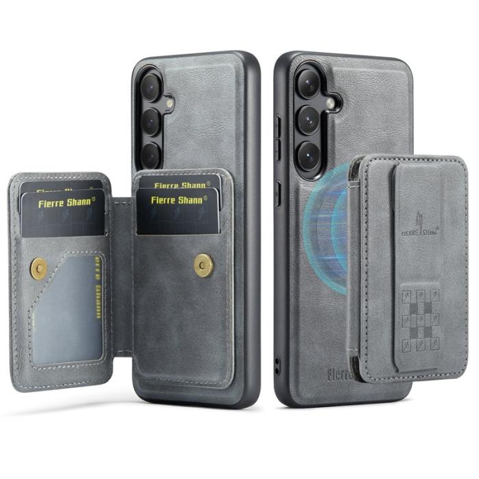 FIERRE SHANN - FIERRE SHANN 028 Samsung Galaxy S25 Fodral Äkta läder - Grå