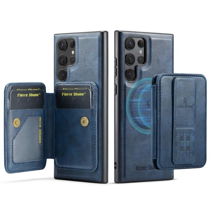 FIERRE SHANN - FIERRE SHANN 028 Samsung Galaxy S25 Ultra Fodral Äkta läder - Blå