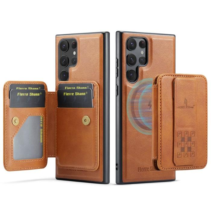FIERRE SHANN - FIERRE SHANN 028 Samsung Galaxy S25 Ultra Fodral Äkta läder - Brun