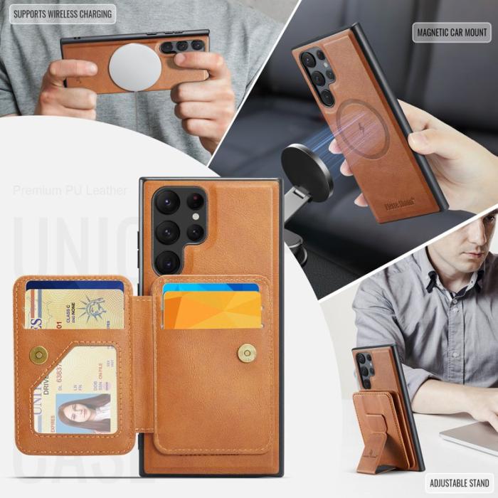 FIERRE SHANN - FIERRE SHANN 028 Samsung Galaxy S25 Ultra Fodral Äkta läder - Brun