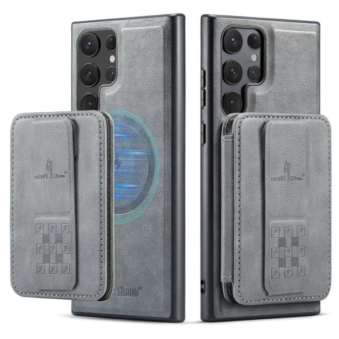FIERRE SHANN - FIERRE SHANN 028 Samsung Galaxy S25 Ultra Fodral Äkta läder - Grå