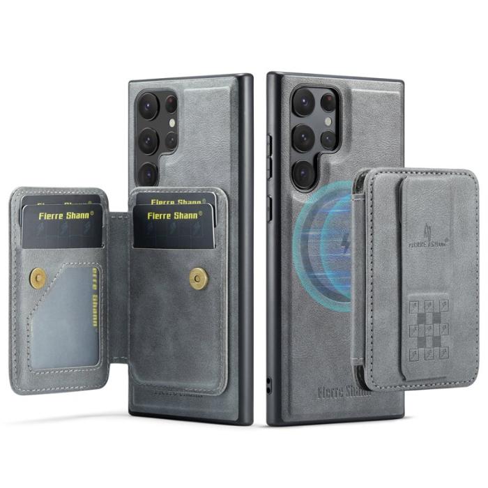FIERRE SHANN - FIERRE SHANN 028 Samsung Galaxy S25 Ultra Fodral Äkta läder - Grå