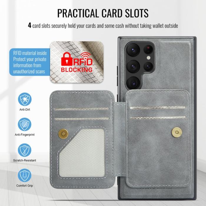 FIERRE SHANN - FIERRE SHANN 028 Samsung Galaxy S25 Ultra Fodral Äkta läder - Grå