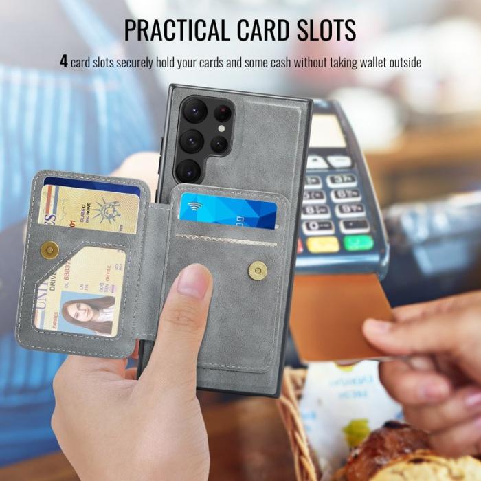 FIERRE SHANN - FIERRE SHANN 028 Samsung Galaxy S25 Ultra Fodral Äkta läder - Grå