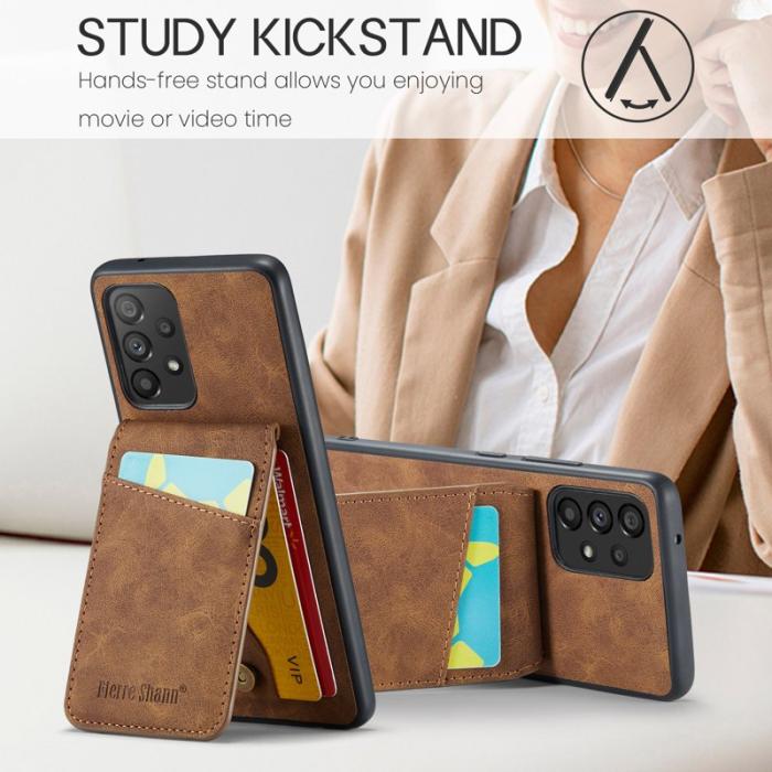 FIERRE SHANN - FIERRE SHANN Back Fodral Samsung Galaxy A73 5G PU Läder - Brun