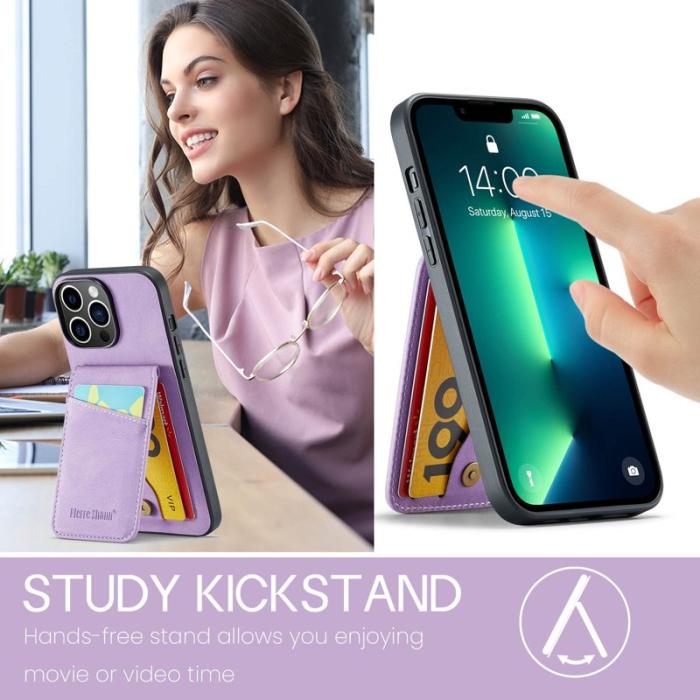 FIERRE SHANN - FIERRE SHANN för iPhone 13 Pro Fodral PU Läder - Lila