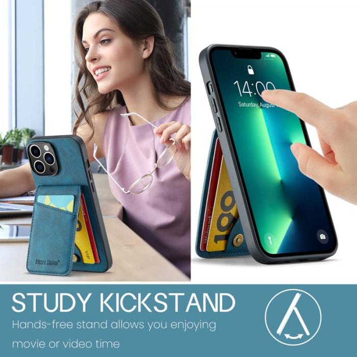 FIERRE SHANN - FIERRE SHANN för iPhone 13 Pro Max Fodral PU Läder - Blå