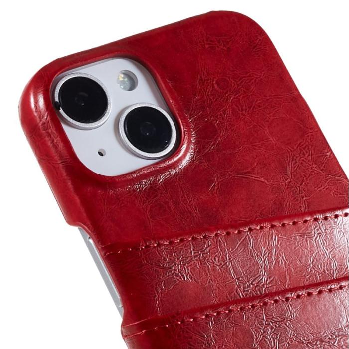 FIERRE SHANN - FIERRE SHANN för iPhone 14 Fodral i Olja Vax PU Läder - Röd