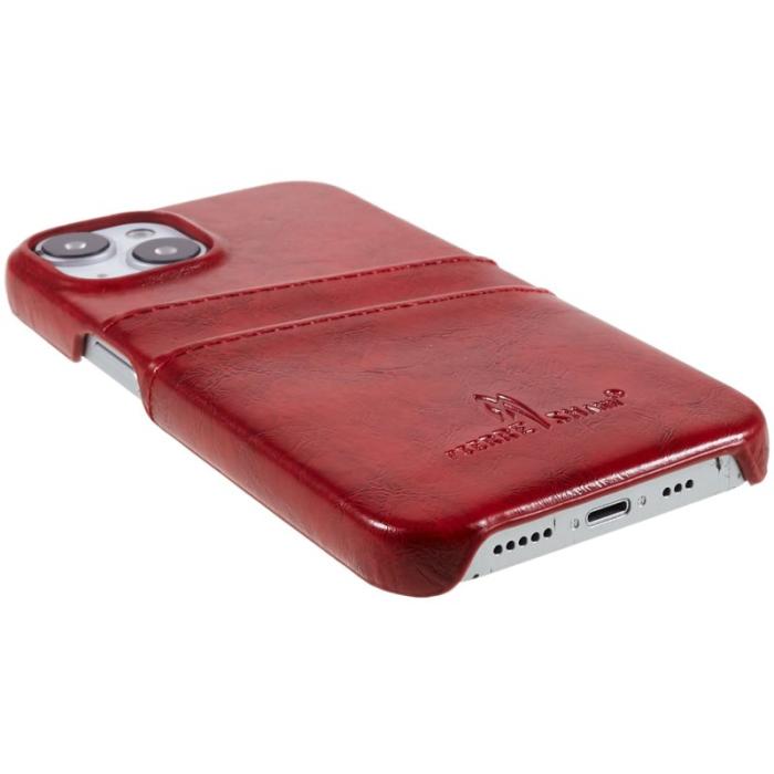 FIERRE SHANN - FIERRE SHANN för iPhone 14 Fodral i Olja Vax PU Läder - Röd