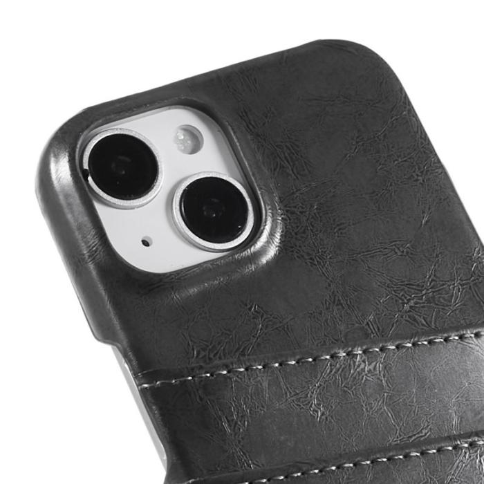 FIERRE SHANN - FIERRE SHANN för iPhone 14 Fodral i Oljevaxad PU Läder - Grå