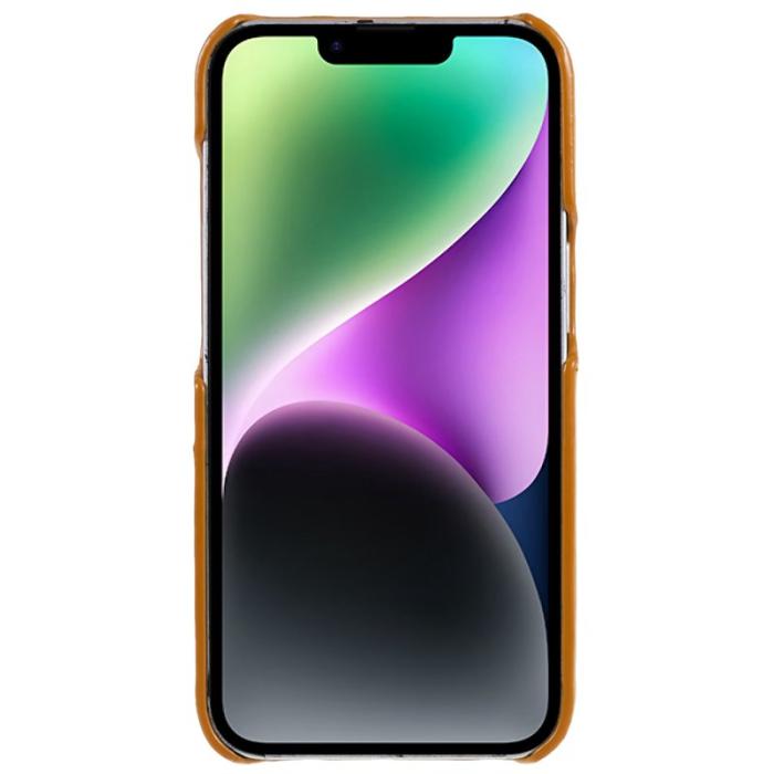 FIERRE SHANN - FIERRE SHANN för iPhone 14 Fodral i Oljevaxad PU Läder - Gul