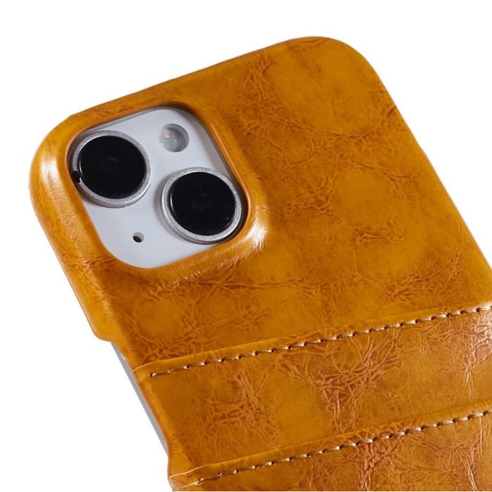 FIERRE SHANN - FIERRE SHANN för iPhone 14 Fodral i Oljevaxad PU Läder - Gul