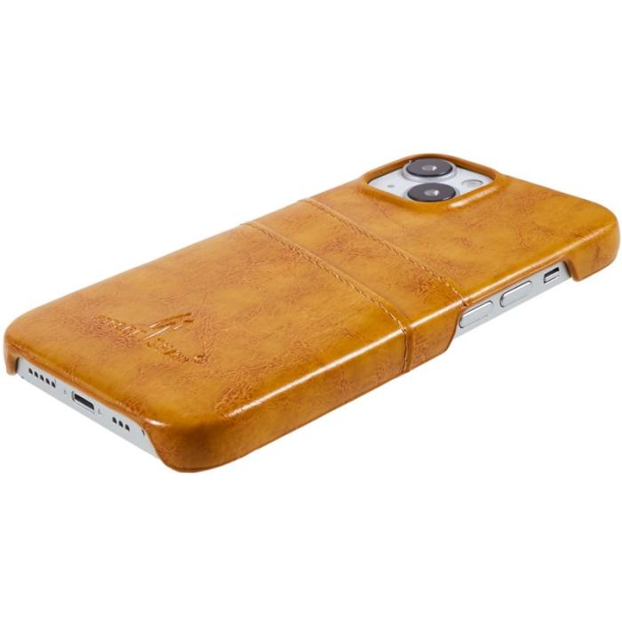 FIERRE SHANN - FIERRE SHANN för iPhone 14 Fodral i Oljevaxad PU Läder - Gul