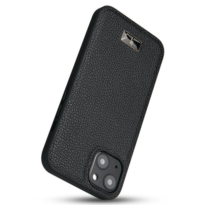 FIERRE SHANN - FIERRE SHANN för iPhone 14 Fodral PU-läder - Litchi-mönster