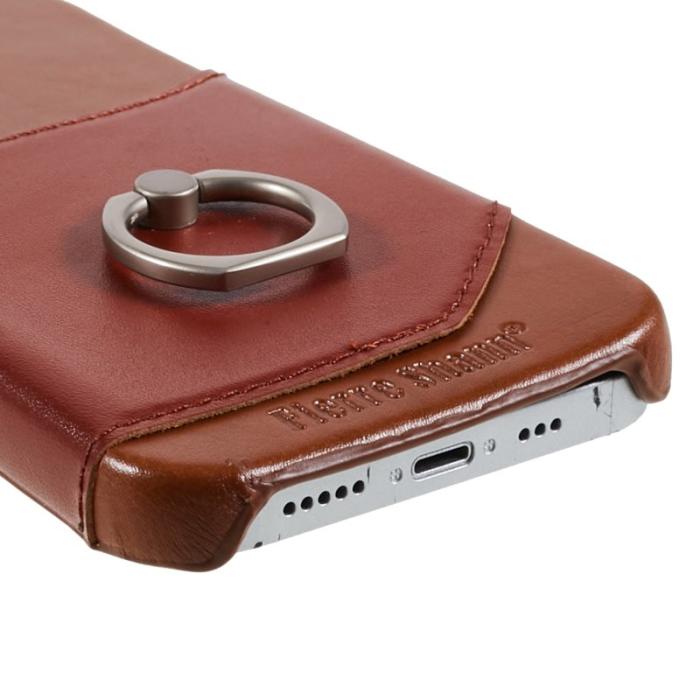 FIERRE SHANN - FIERRE SHANN för iPhone 14 Plus Fodral Äkta läder - Brun