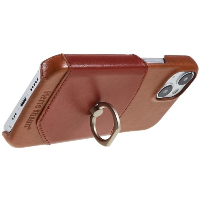 FIERRE SHANN - FIERRE SHANN för iPhone 14 Plus Fodral Äkta läder - Brun