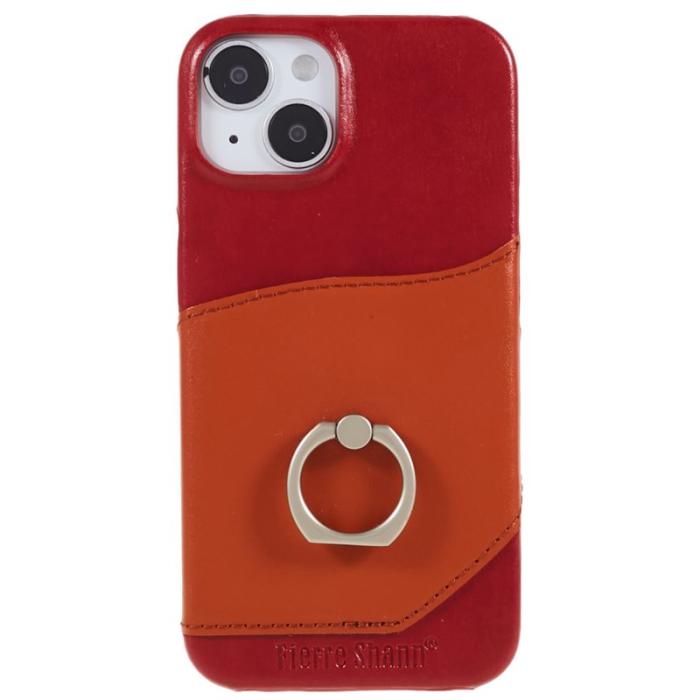 FIERRE SHANN - FIERRE SHANN för iPhone 14 Plus fodral äkta läder - Röd