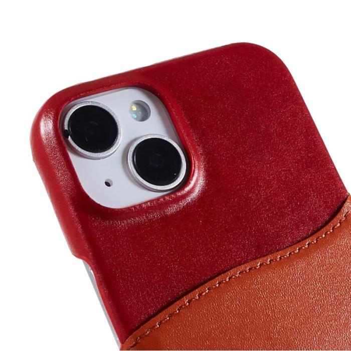FIERRE SHANN - FIERRE SHANN för iPhone 14 Plus fodral äkta läder - Röd