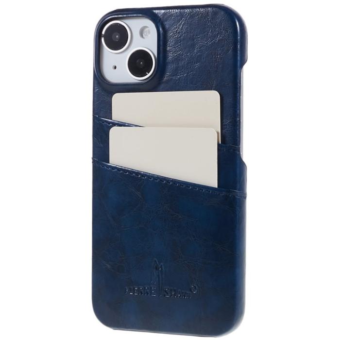 FIERRE SHANN - FIERRE SHANN för iPhone 14 Plus - Fodral i oljevax PU-läder - Blå