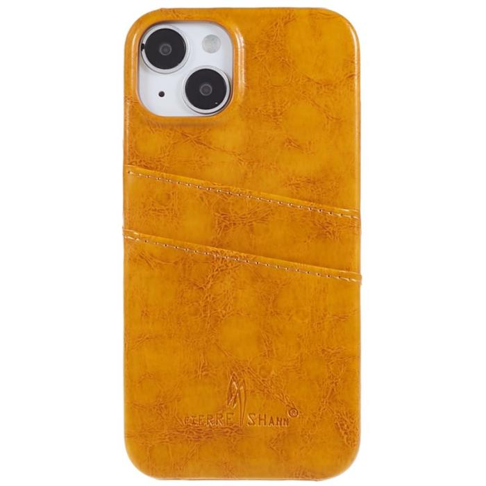 FIERRE SHANN - FIERRE SHANN för iPhone 14 Plus Fodral i Oljevaxat PU Läder - Gul
