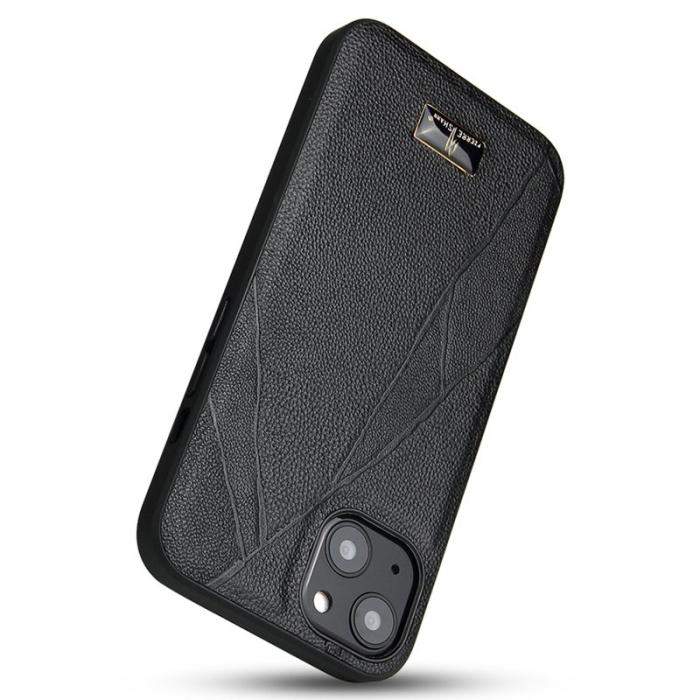 FIERRE SHANN - FIERRE SHANN för iPhone 14 Plus Fodral PU-läder - Randig Litchi