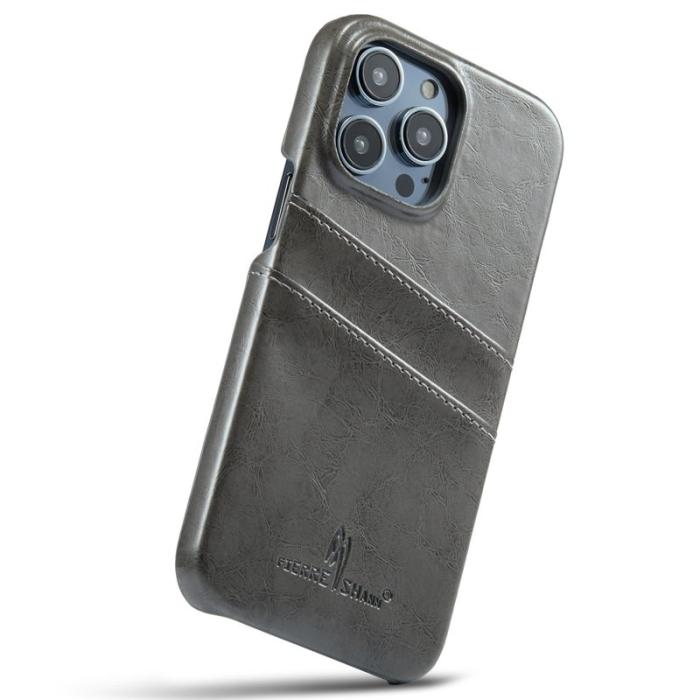 FIERRE SHANN - FIERRE SHANN för iPhone 14 Pro Fodral i Waxy PU Läder - Grå