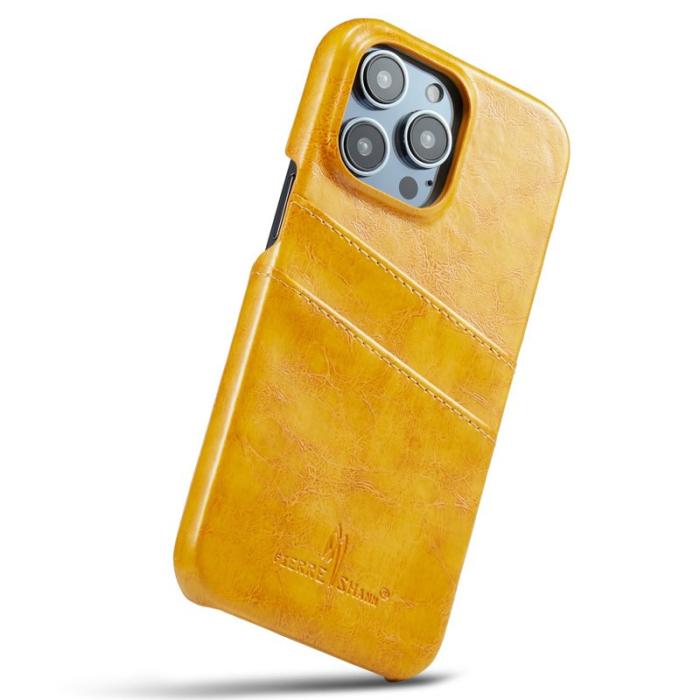 FIERRE SHANN - FIERRE SHANN för iPhone 14 Pro Fodral i Waxy PU Läder - Gul