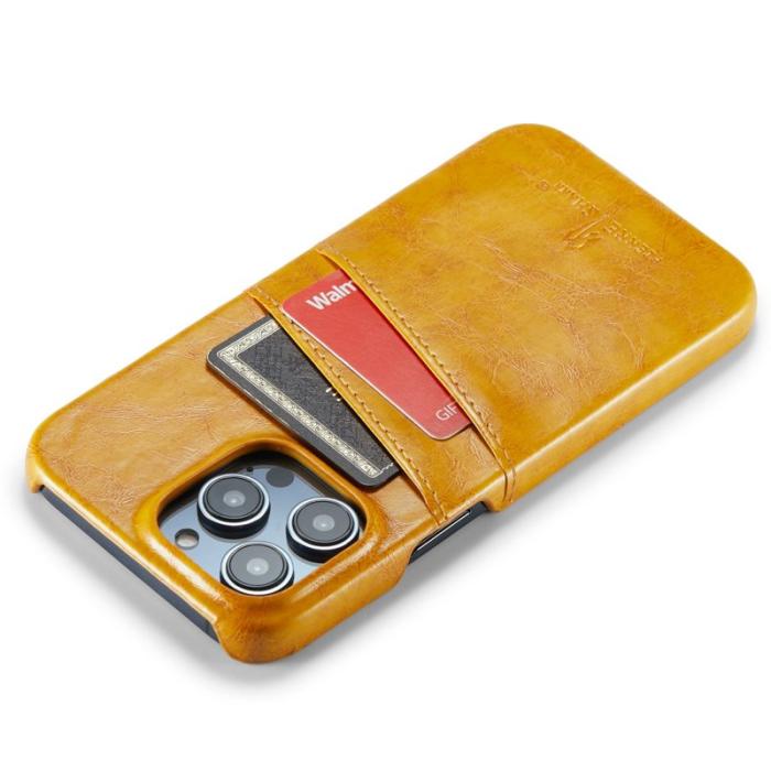 FIERRE SHANN - FIERRE SHANN för iPhone 14 Pro Fodral i Waxy PU Läder - Gul
