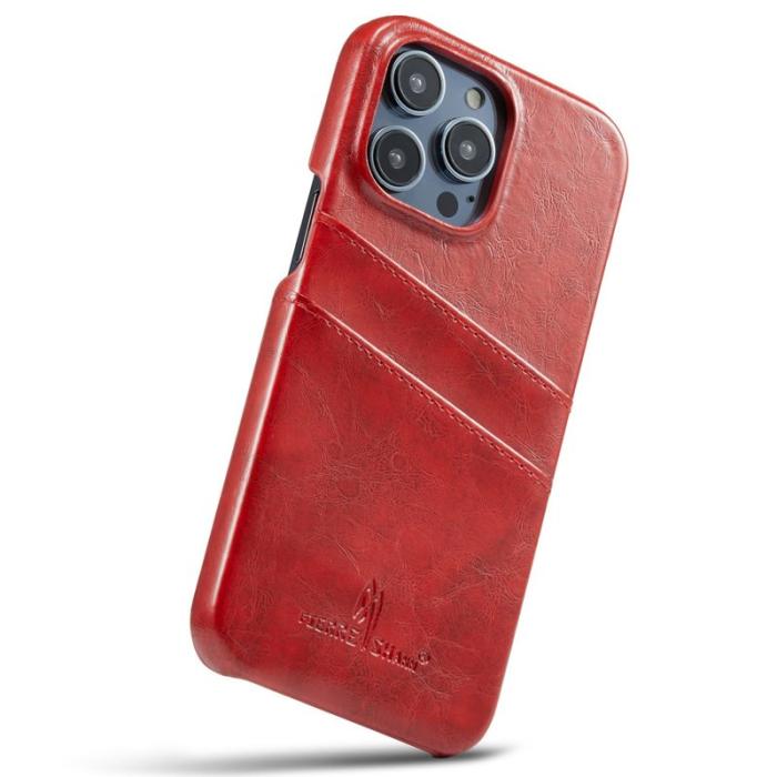 FIERRE SHANN - FIERRE SHANN för iPhone 14 Pro Fodral i Waxy PU Läder - Röd