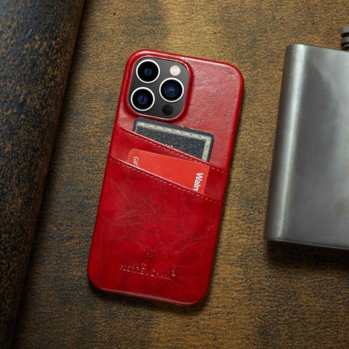 FIERRE SHANN - FIERRE SHANN för iPhone 14 Pro Fodral i Waxy PU Läder - Röd