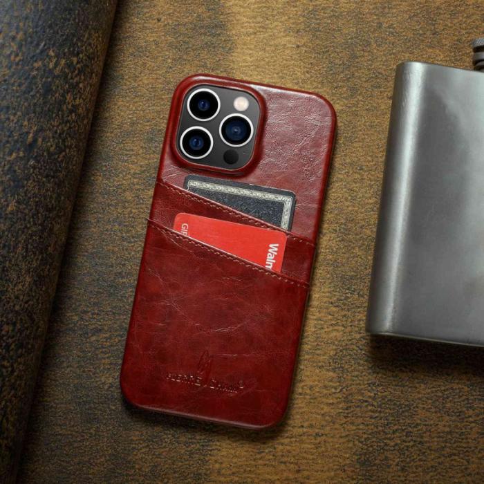 FIERRE SHANN - FIERRE SHANN för iPhone 14 Pro Fodral i Waxy PU Läder - Röd
