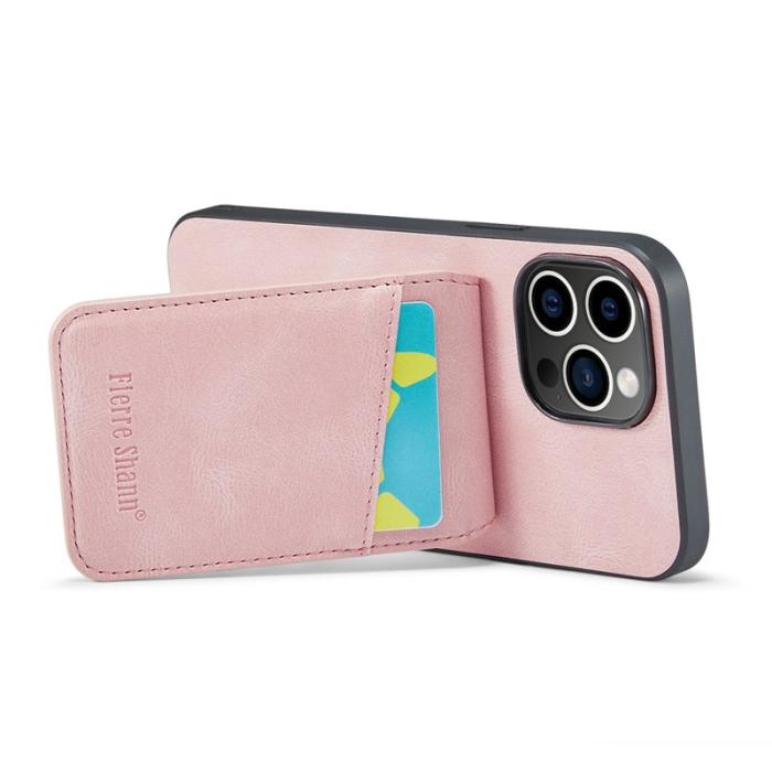 FIERRE SHANN - FIERRE SHANN för iPhone 14 Pro Max Fodral Kickstand PU Läder - Rosa