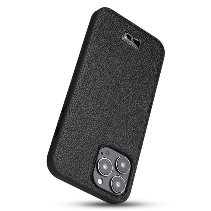 FIERRE SHANN - FIERRE SHANN för iPhone 14 Pro Max Fodral PU Läder - Litchi Mönster