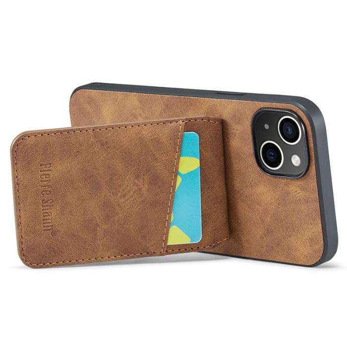 FIERRE SHANN - FIERRE SHANN för iPhone 15 Fodral Card Holder PU Läder - Blå - Brun