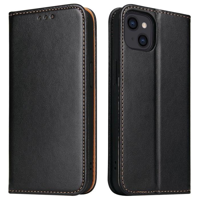 FIERRE SHANN - FIERRE SHANN för iPhone 15 Fodral Ställ Wallet Konstläder - Svart