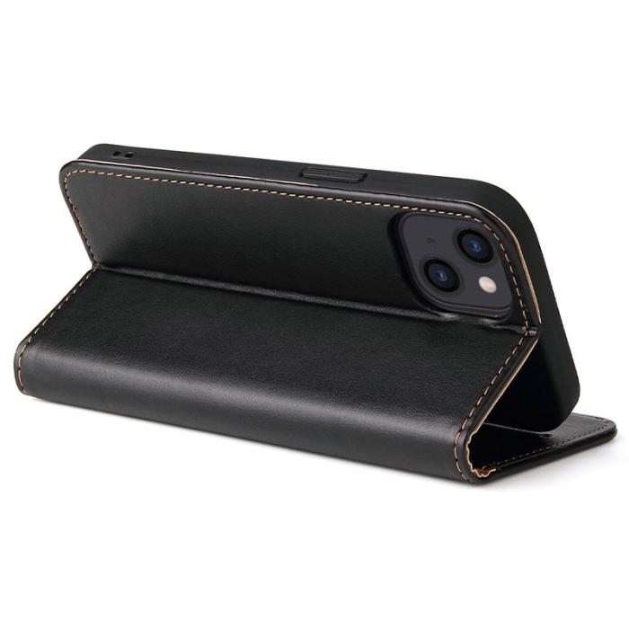 FIERRE SHANN - FIERRE SHANN för iPhone 15 Fodral Ställ Wallet Konstläder - Svart