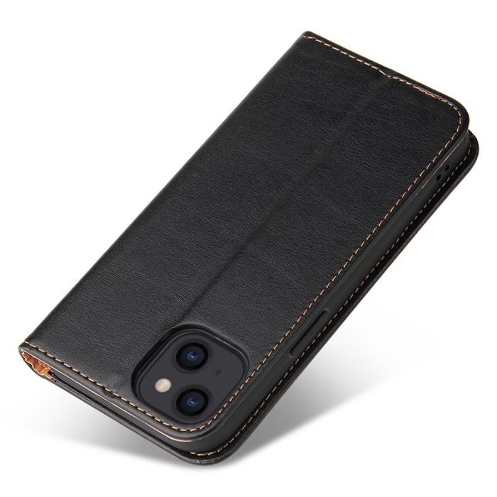 FIERRE SHANN - FIERRE SHANN för iPhone 15 Fodral Ställ Wallet Konstläder - Svart
