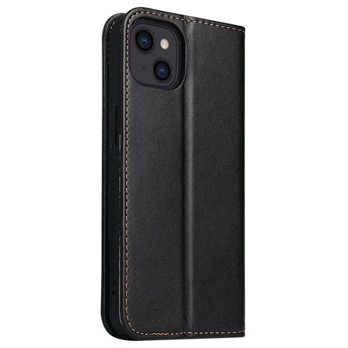 FIERRE SHANN - FIERRE SHANN för iPhone 15 Fodral Ställ Wallet Konstläder - Svart