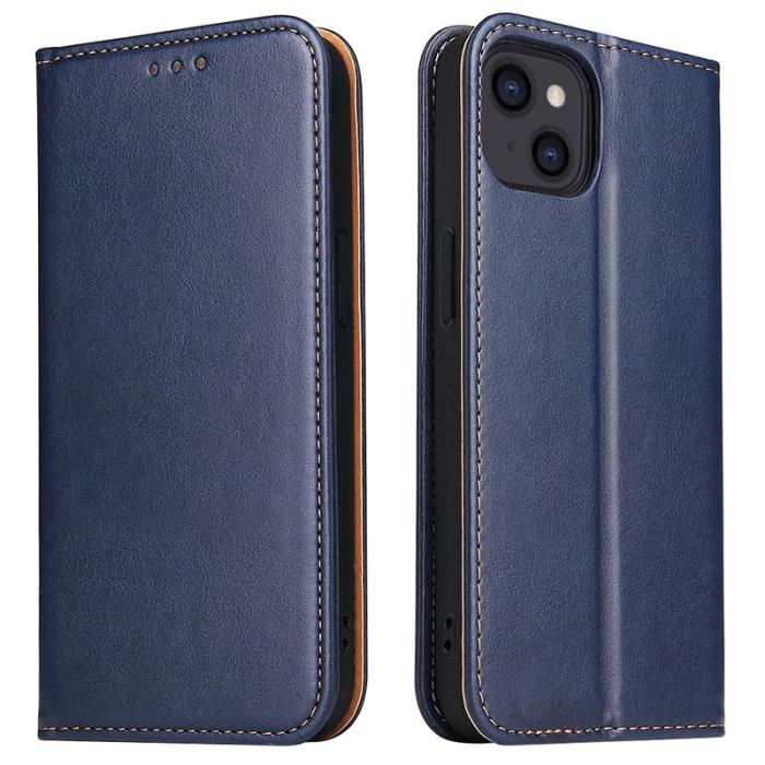 FIERRE SHANN - FIERRE SHANN för iPhone 15 Fodral Stand Wallet PU Läder - Blå