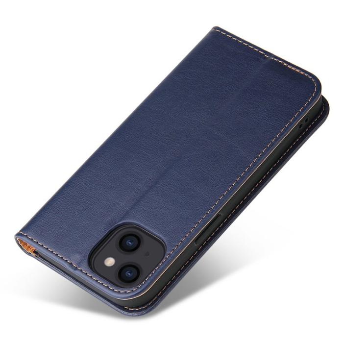 FIERRE SHANN - FIERRE SHANN för iPhone 15 Fodral Stand Wallet PU Läder - Blå