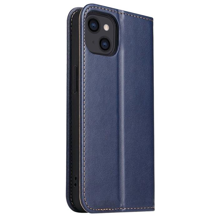 FIERRE SHANN - FIERRE SHANN för iPhone 15 Fodral Stand Wallet PU Läder - Blå