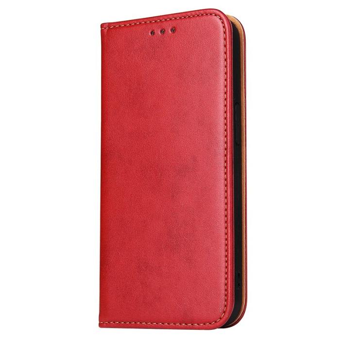FIERRE SHANN - FIERRE SHANN för iPhone 15 Fodral Stand Wallet PU Läder - Röd
