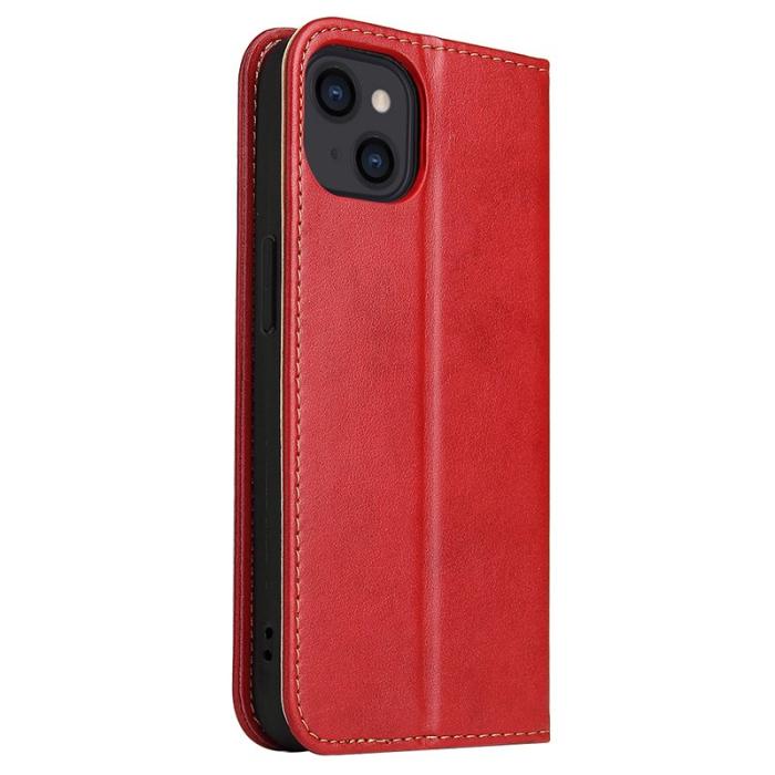 FIERRE SHANN - FIERRE SHANN för iPhone 15 Fodral Stand Wallet PU Läder - Röd