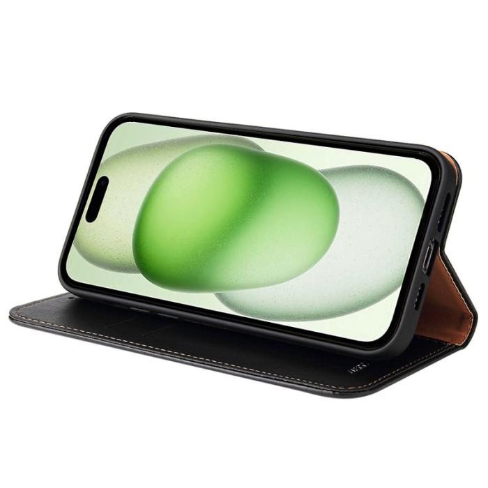 FIERRE SHANN - FIERRE SHANN för iPhone 15 Plus Fodral PU-läder - Svart